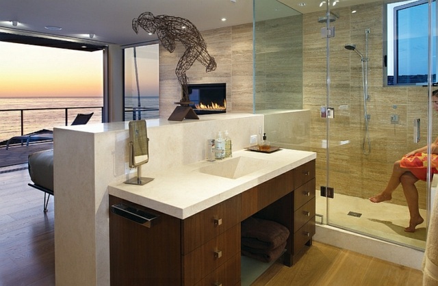 salle bains spa design mer coucher soleil fil fer