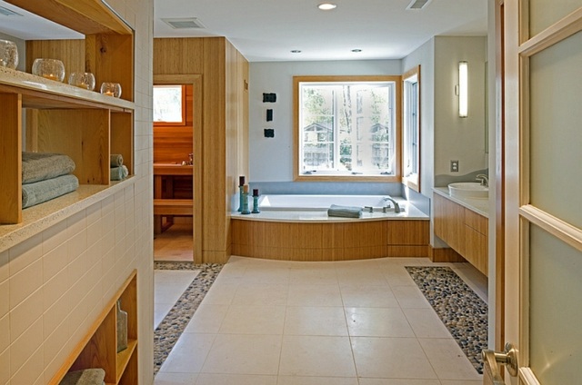salle bains spa design sol pierre carrelage baignoire