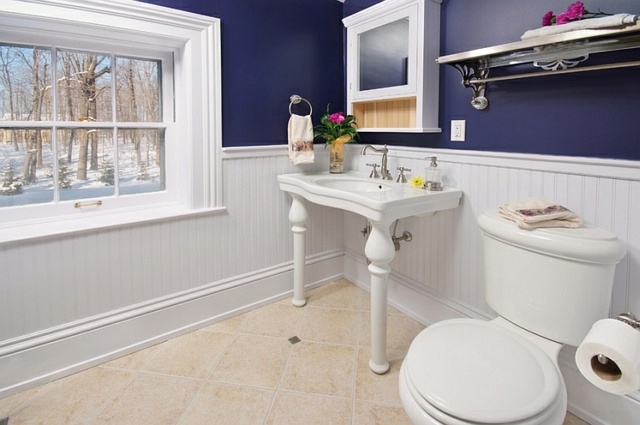 salle bains toilette design classique blanc bleu neige