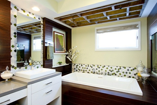 salle de bain minimaliste touche marocaine avec carrelage
