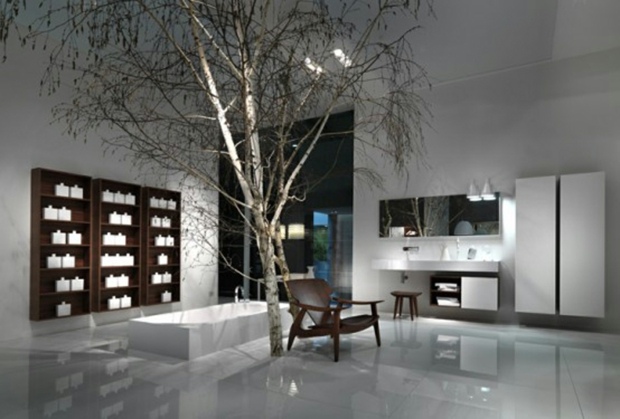 salle de bain moderne avec arbre règne
