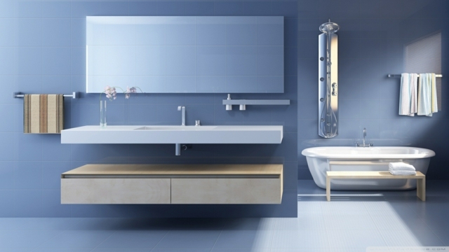 salle de bain moderne minimaliste- bleu