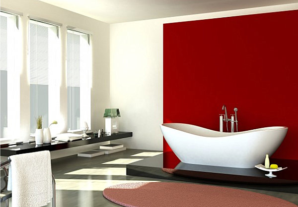 salle de bain mur rouge