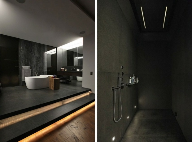 salle de bain sophistiquée éclairage tamisé sous marches
