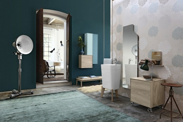 salle de bains bleue originale design meubles