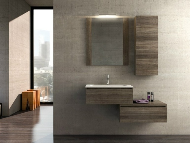 salle de bains minimaliste gris beige meubles