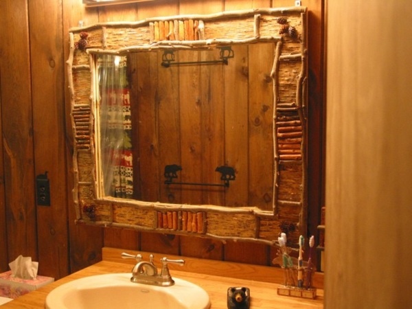 salle de bains miroir ameublement rustique