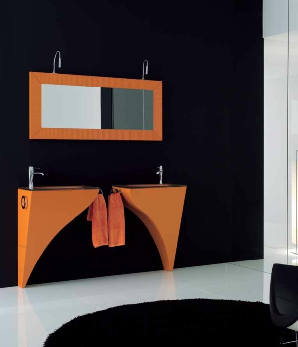 salle de bains noir orange contemporaine ameublement