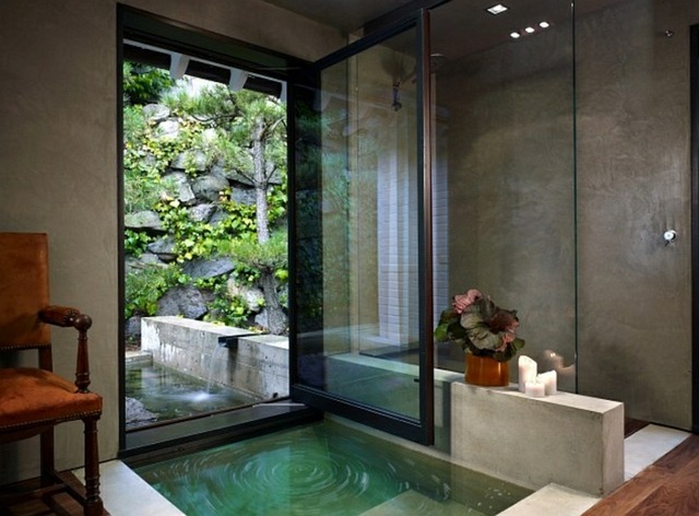 salle de bains spa design decaisse beton gris verre