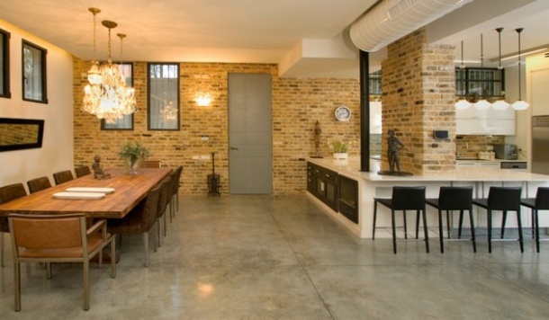 salle à manger moderne murs bricks