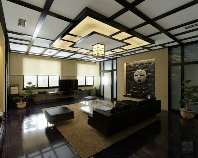salon moderne inspiration japonaise déco bonsai