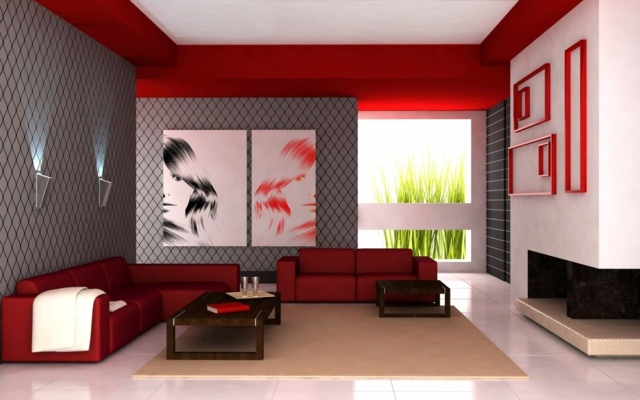 décoration de salon moderne rouge design