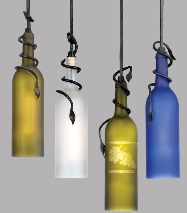 suspension luminaire design bouteilles