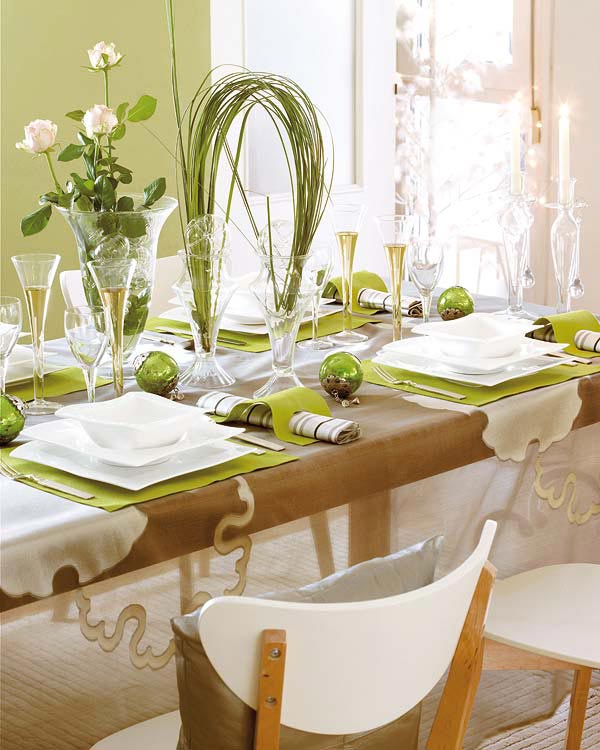 table pour noël vert herbe blanc