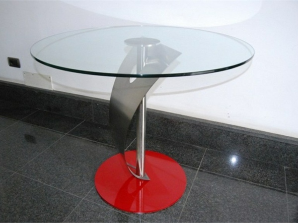 table ronde design verre acier Tavoli T STEEL
