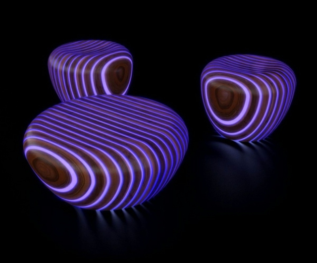 tabourets design illumine violet led bande