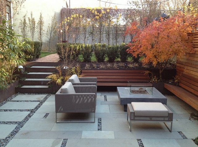 terrasse jardin contrebas automne fauteuil