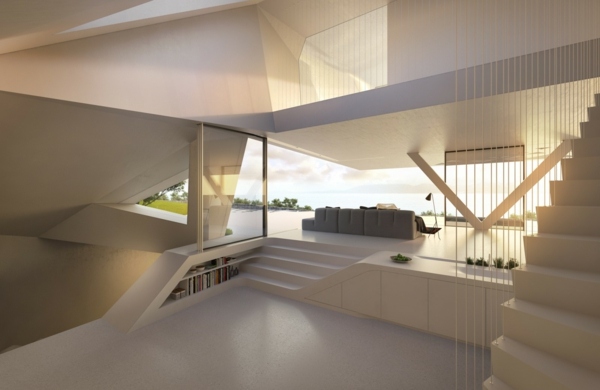 villa contemporaine futuriste intérieur blanche