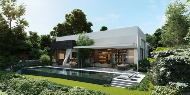 visualisation maison avec belle piscine