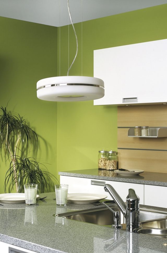 éclairage de cuisine design suspension-blanche-ronde